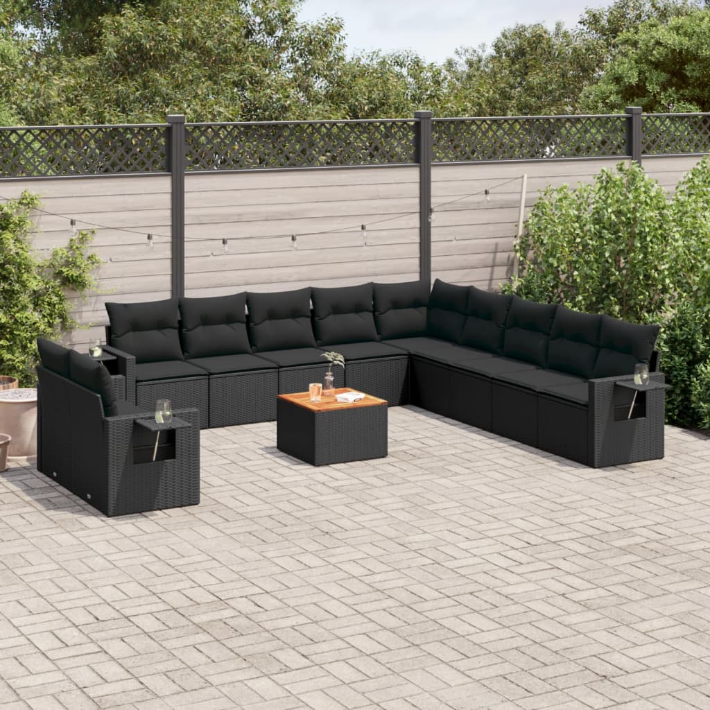 12-delige Loungeset met kussens poly rattan zwart is nu te koop bij PeponiXL, paradijselijk wonen!