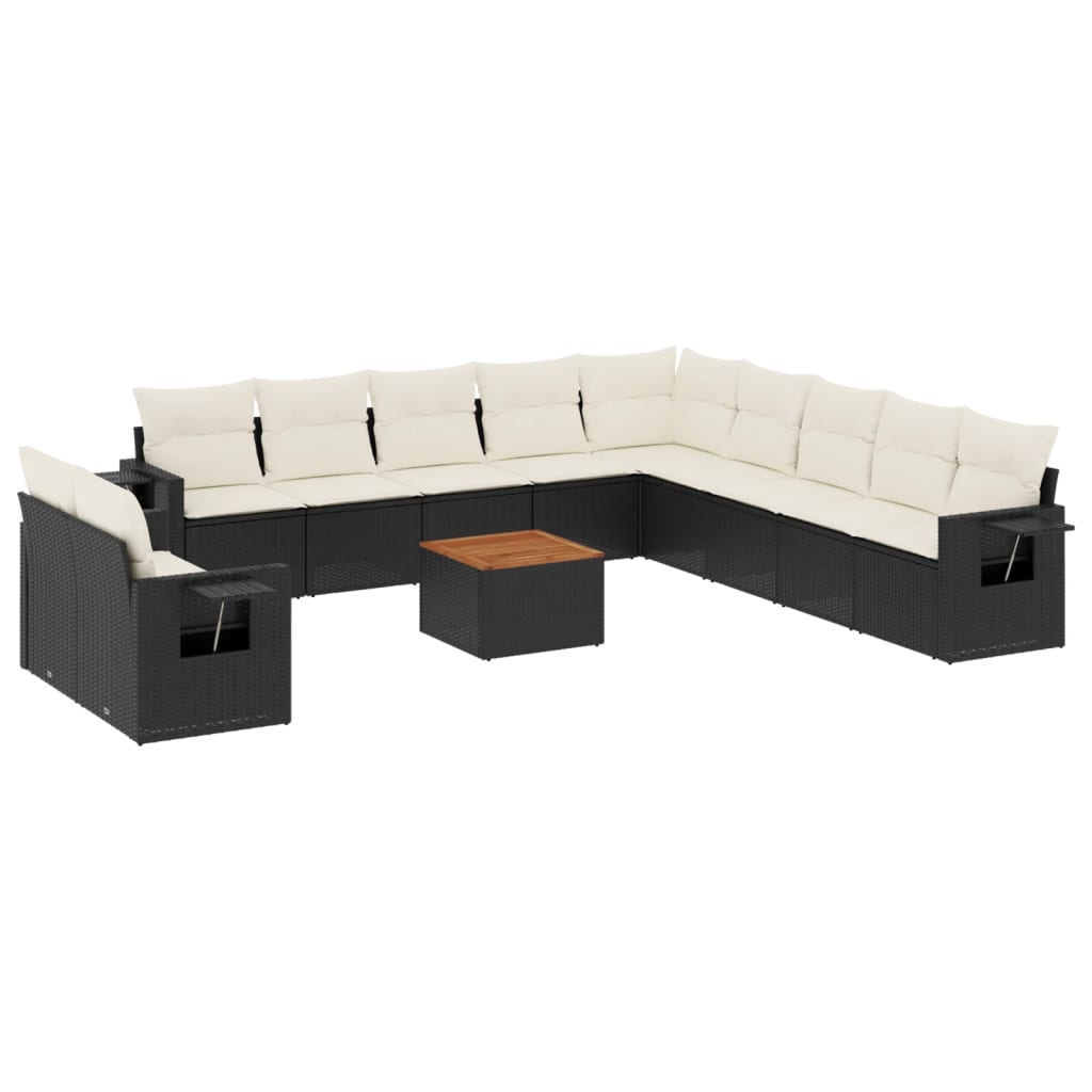 12-delige Loungeset met kussens poly rattan zwart is nu te koop bij PeponiXL, paradijselijk wonen!