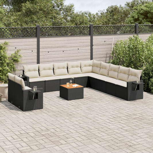 12-delige Loungeset met kussens poly rattan zwart is nu te koop bij PeponiXL, paradijselijk wonen!