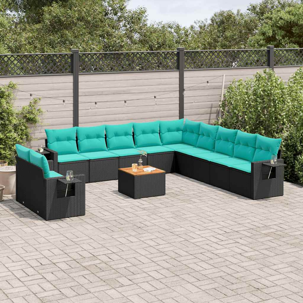12-delige tuinbankset met kussens van zwart polyrotan is nu te koop bij PeponiXL, paradijselijk wonen!