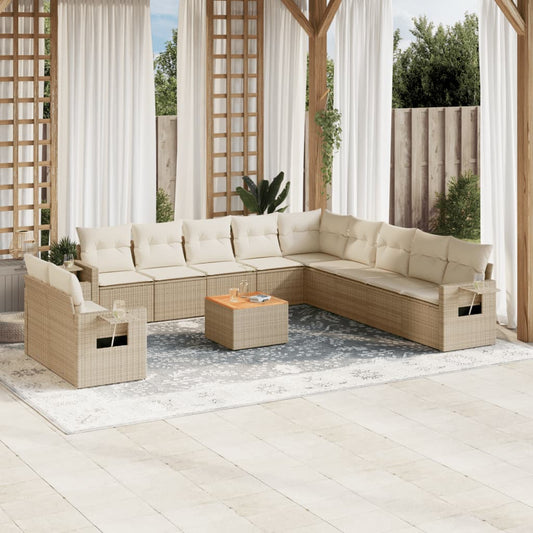 12-delige Loungeset met kussens poly rattan beige is nu te koop bij PeponiXL, paradijselijk wonen!