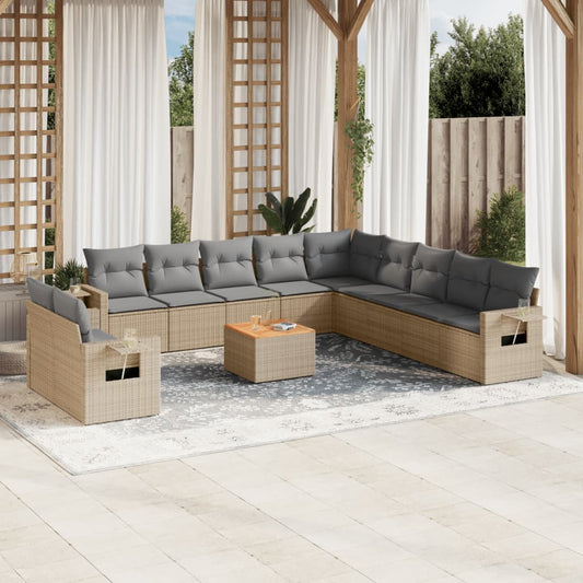 12-delige Loungeset met kussens poly rattan beige is nu te koop bij PeponiXL, paradijselijk wonen!