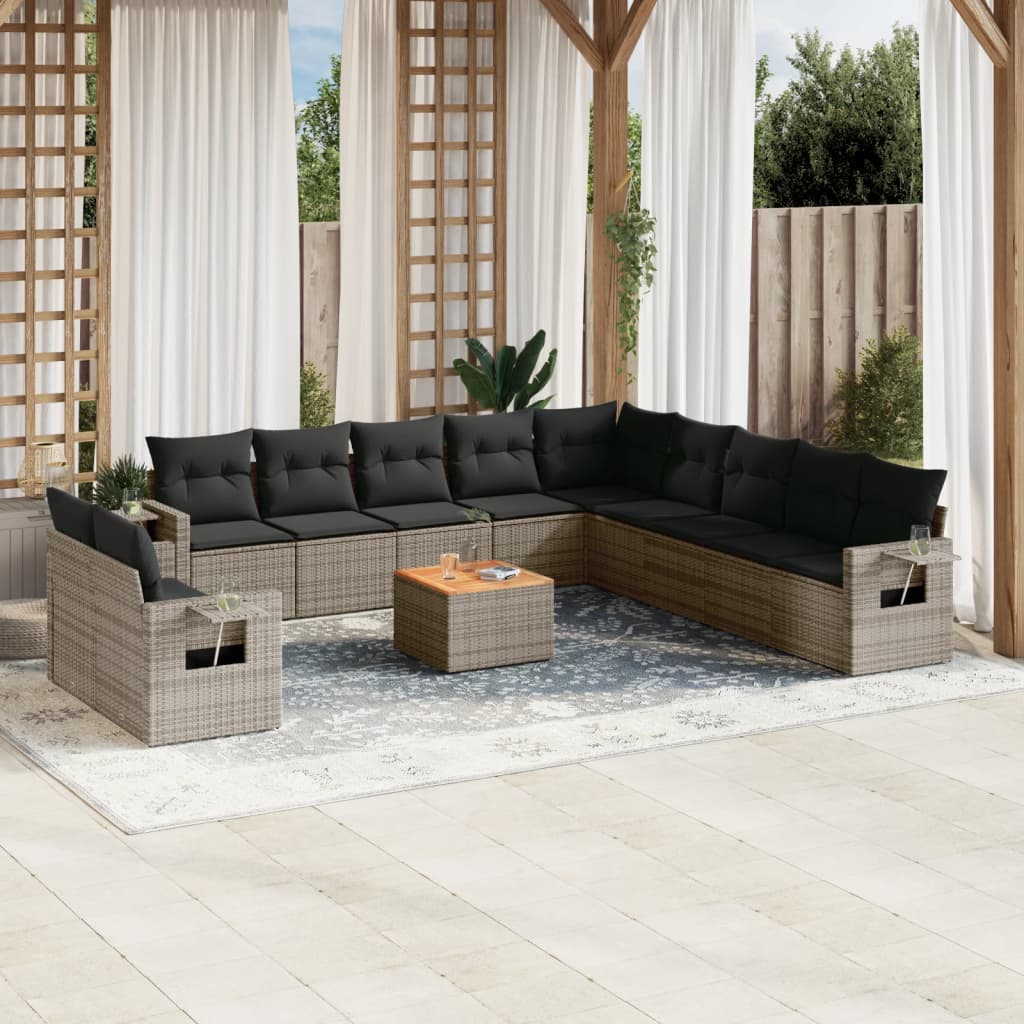 12-delige Loungeset met kussens poly rattan grijs is nu te koop bij PeponiXL, paradijselijk wonen!