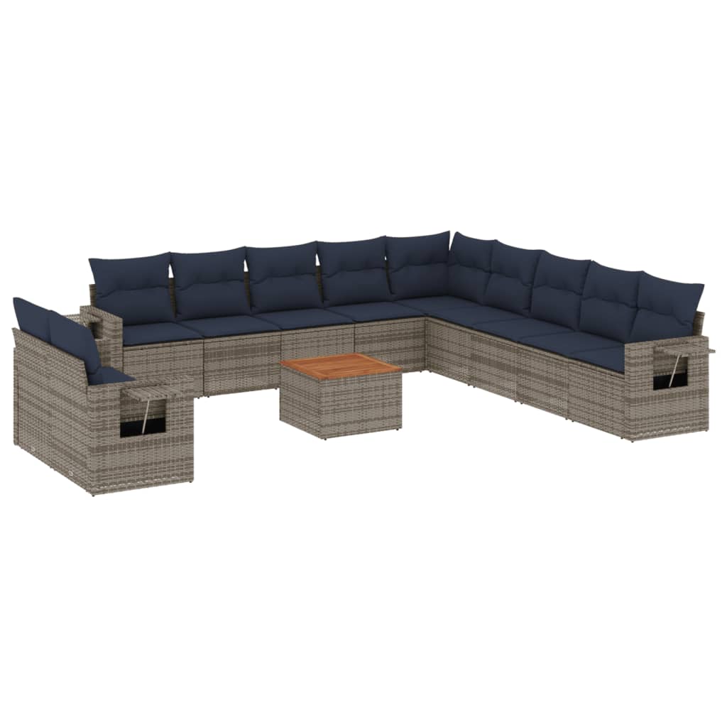 12-delige tuinbankset met kussens, grijs polyrotan is nu te koop bij PeponiXL, paradijselijk wonen!