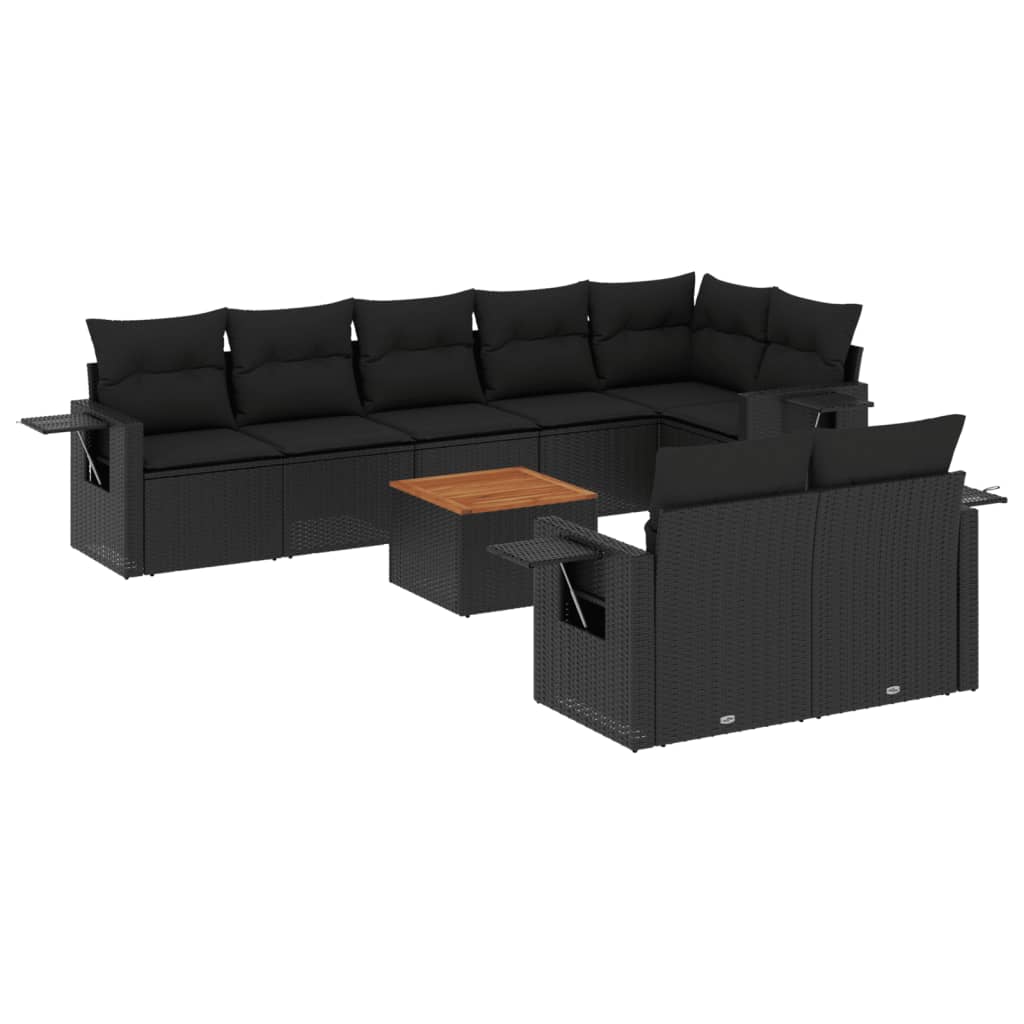 9-delige Loungeset met kussens poly rattan zwart is nu te koop bij PeponiXL, paradijselijk wonen!