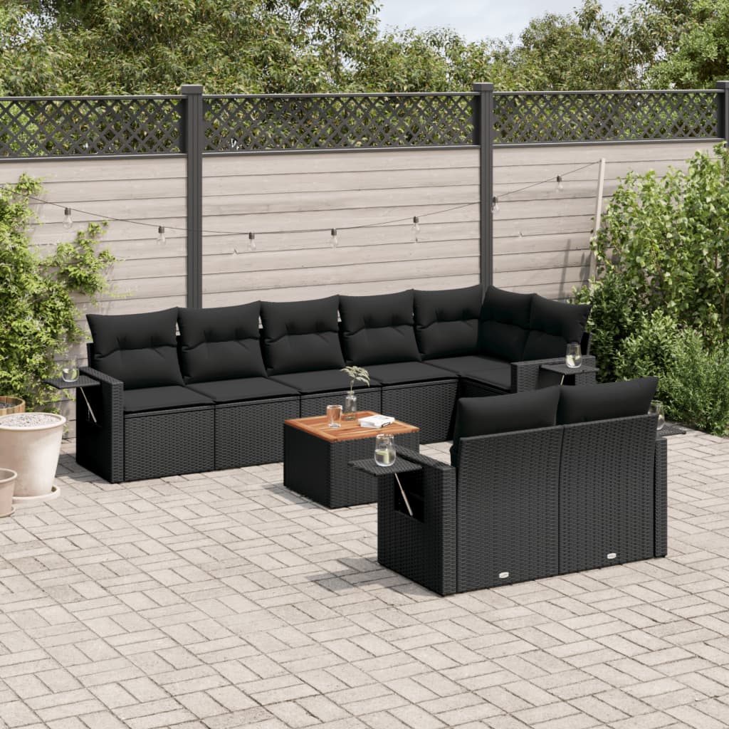 9-delige Loungeset met kussens poly rattan zwart is nu te koop bij PeponiXL, paradijselijk wonen!