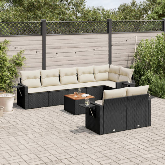 9-delige Loungeset met kussens poly rattan zwart is nu te koop bij PeponiXL, paradijselijk wonen!