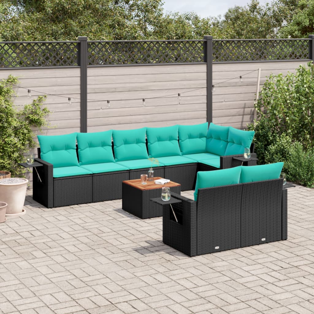 9-delige tuinbankset met kussens van zwart polyrotan is nu te koop bij PeponiXL, paradijselijk wonen!