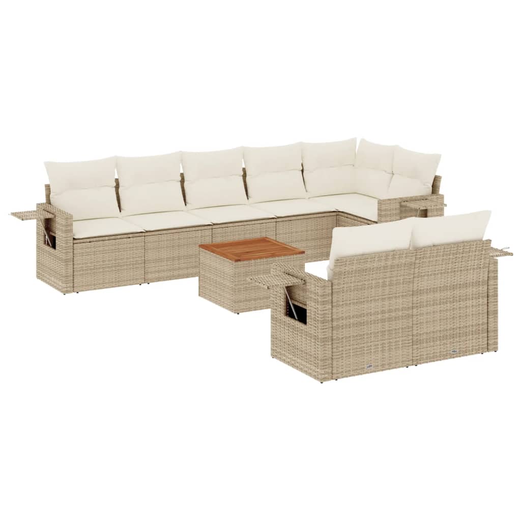 9-delige Loungeset met kussens poly rattan beige is nu te koop bij PeponiXL, paradijselijk wonen!