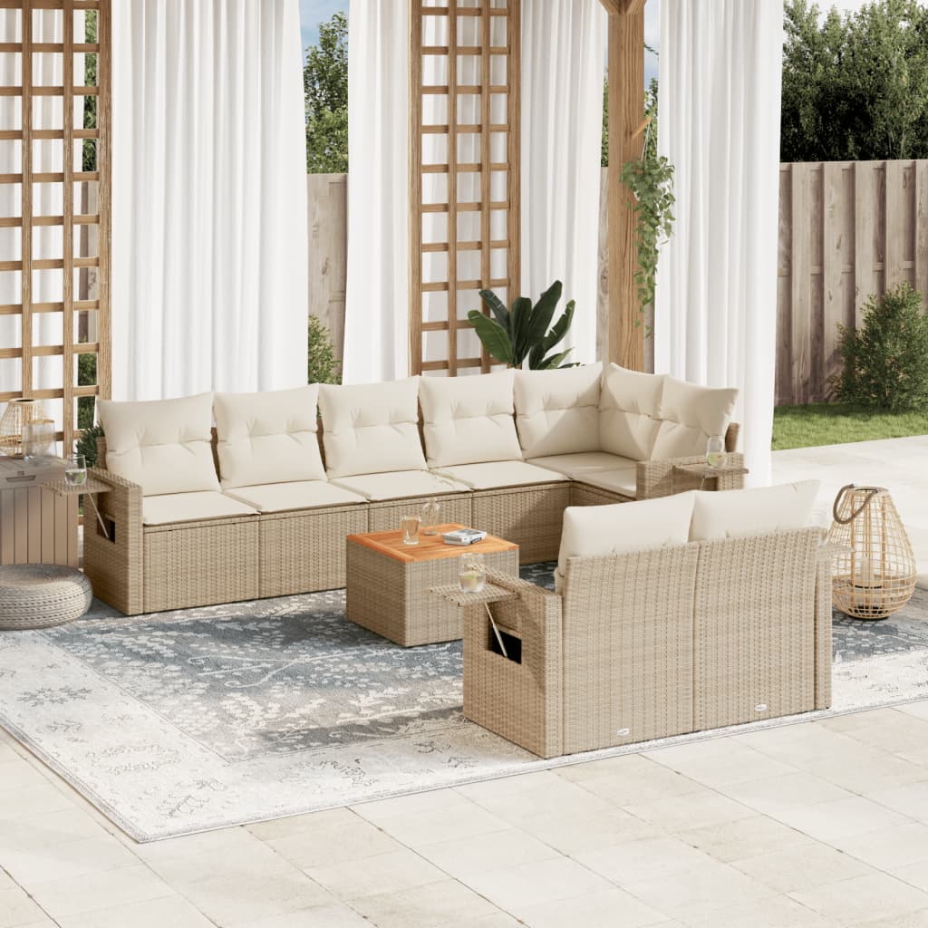 9-delige Loungeset met kussens poly rattan beige is nu te koop bij PeponiXL, paradijselijk wonen!