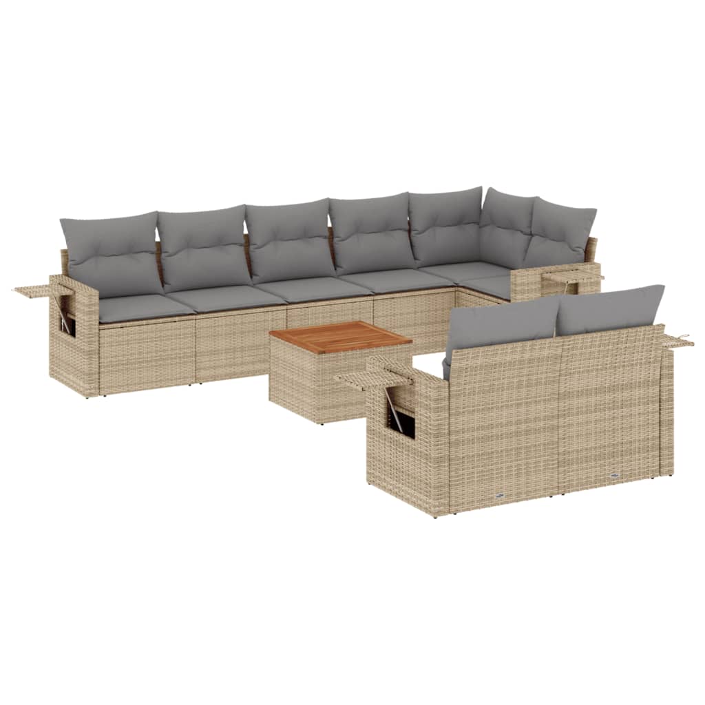 9-delige Loungeset met kussens poly rattan beige is nu te koop bij PeponiXL, paradijselijk wonen!