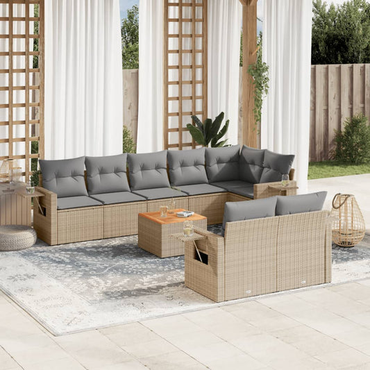 9-delige Loungeset met kussens poly rattan beige is nu te koop bij PeponiXL, paradijselijk wonen!