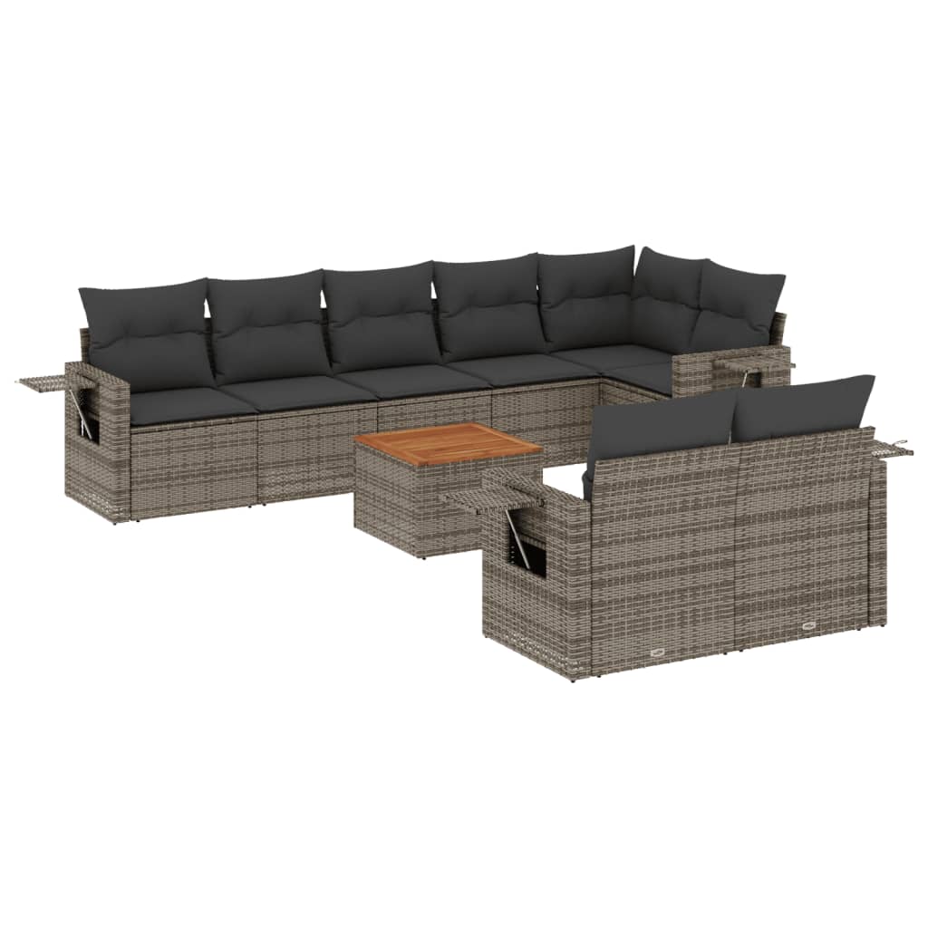 9-delige Loungeset met kussens poly rattan grijs is nu te koop bij PeponiXL, paradijselijk wonen!