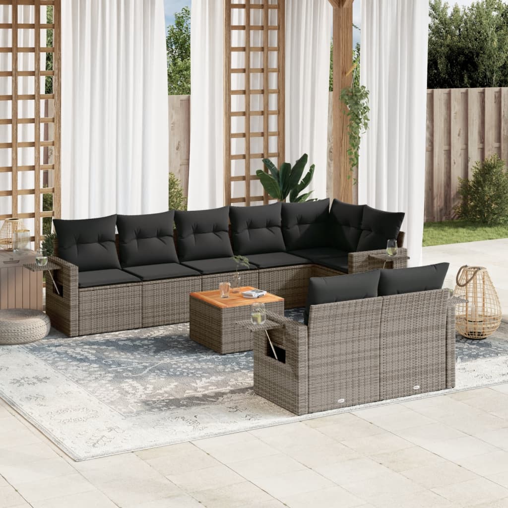 9-delige Loungeset met kussens poly rattan grijs is nu te koop bij PeponiXL, paradijselijk wonen!