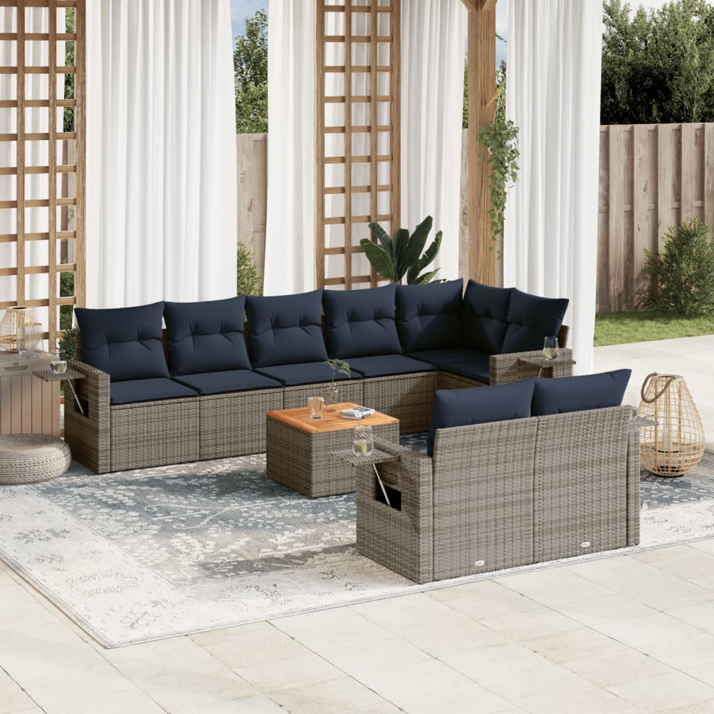 9-delige tuinbankset met kussens, grijs polyrotan is nu te koop bij PeponiXL, paradijselijk wonen!