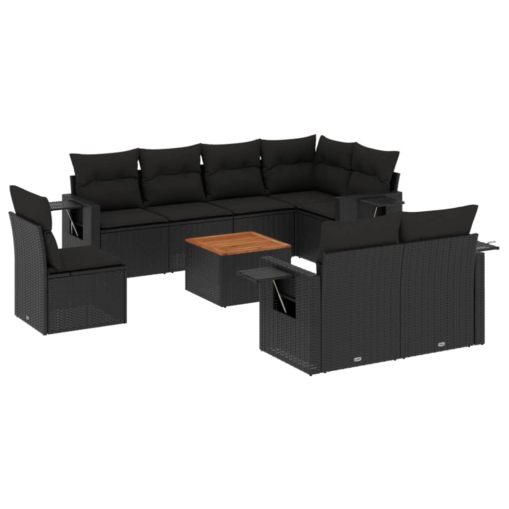 9-delige Loungeset met kussens poly rattan zwart is nu te koop bij PeponiXL, paradijselijk wonen!