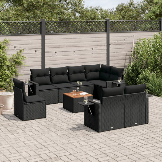 9-delige Loungeset met kussens poly rattan zwart is nu te koop bij PeponiXL, paradijselijk wonen!