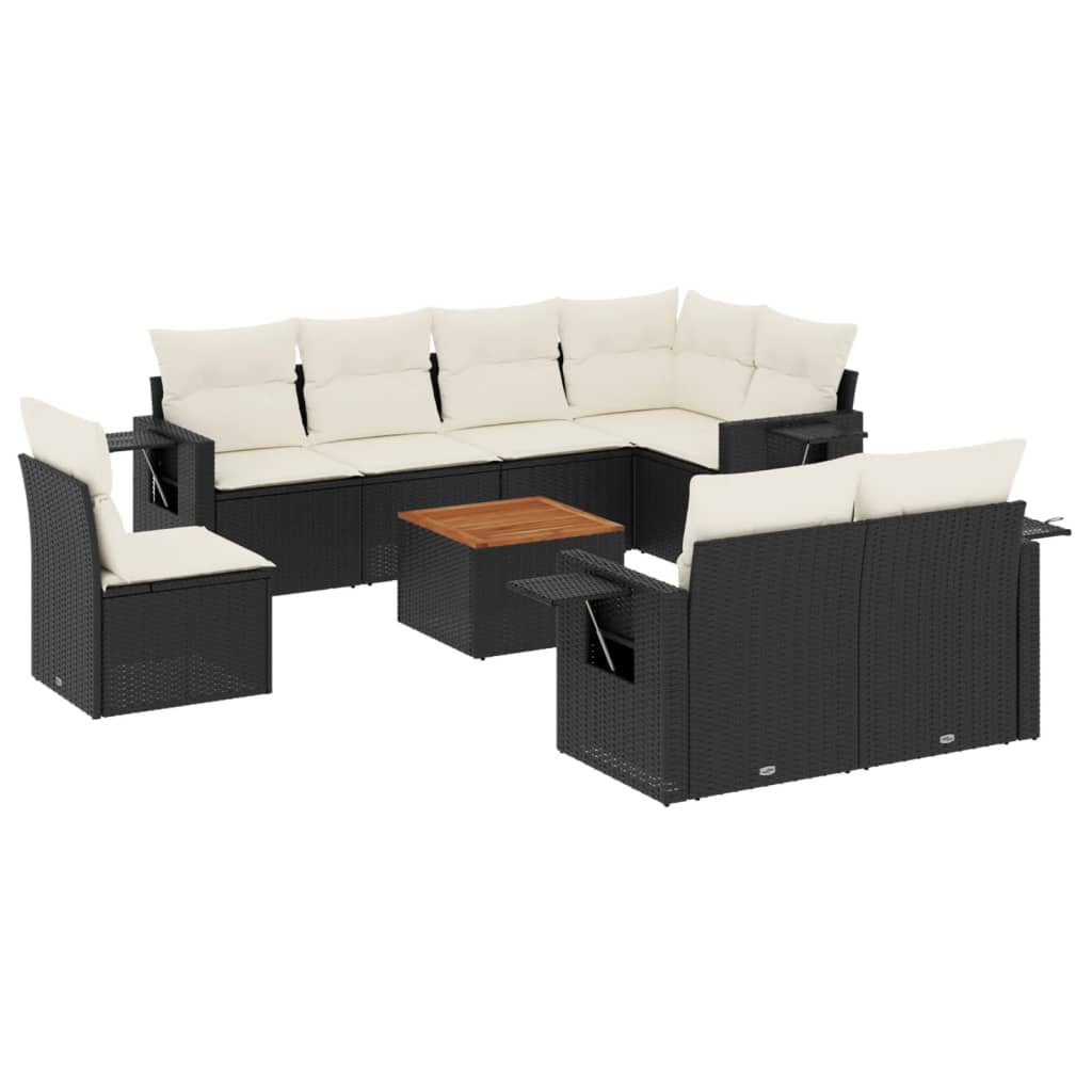 9-delige Loungeset met kussens poly rattan zwart is nu te koop bij PeponiXL, paradijselijk wonen!