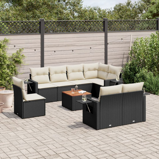 9-delige Loungeset met kussens poly rattan zwart is nu te koop bij PeponiXL, paradijselijk wonen!