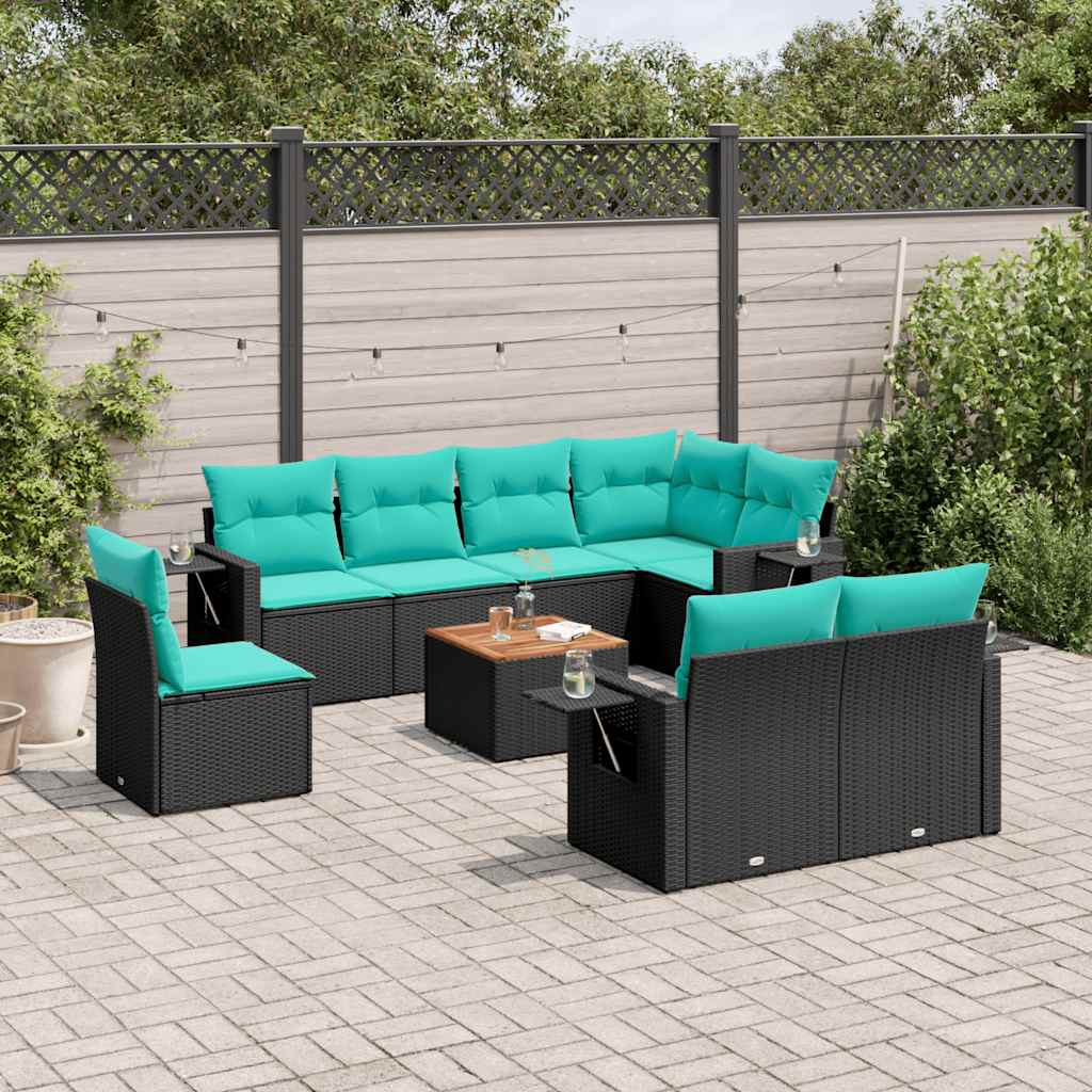 9-delige tuinbankset met kussens van zwart polyrotan is nu te koop bij PeponiXL, paradijselijk wonen!