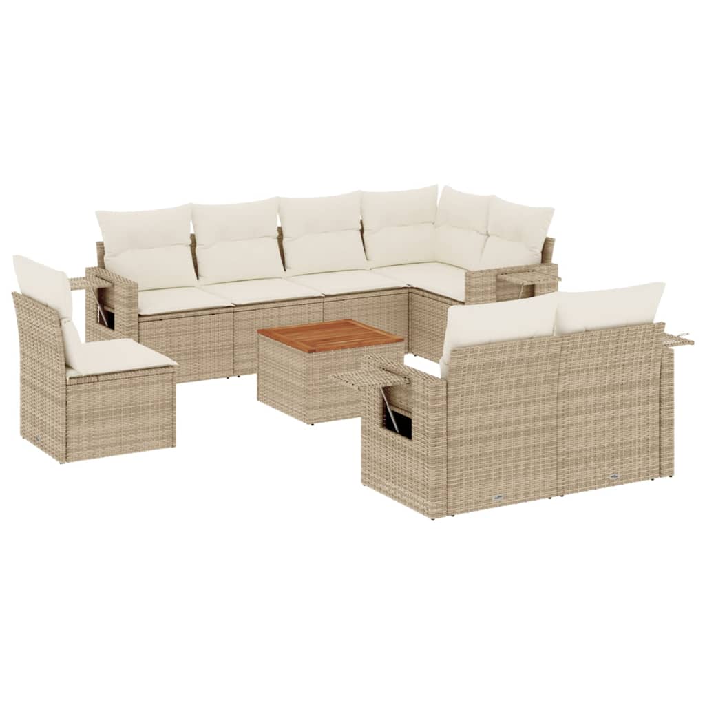 9-delige Loungeset met kussens poly rattan beige is nu te koop bij PeponiXL, paradijselijk wonen!