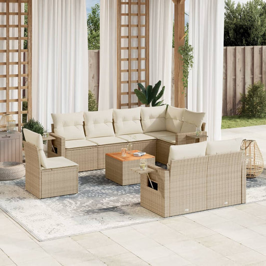 9-delige Loungeset met kussens poly rattan beige is nu te koop bij PeponiXL, paradijselijk wonen!