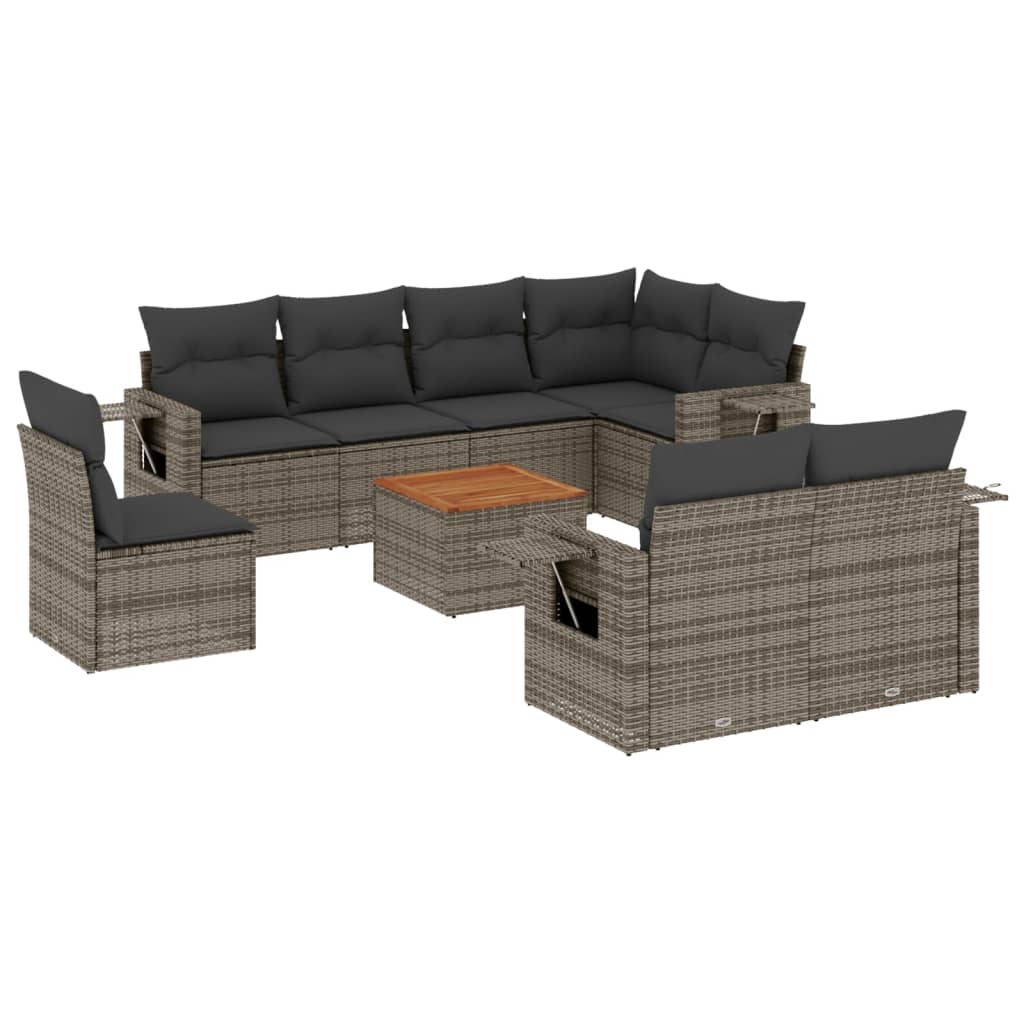 9-delige Loungeset met kussens poly rattan grijs is nu te koop bij PeponiXL, paradijselijk wonen!