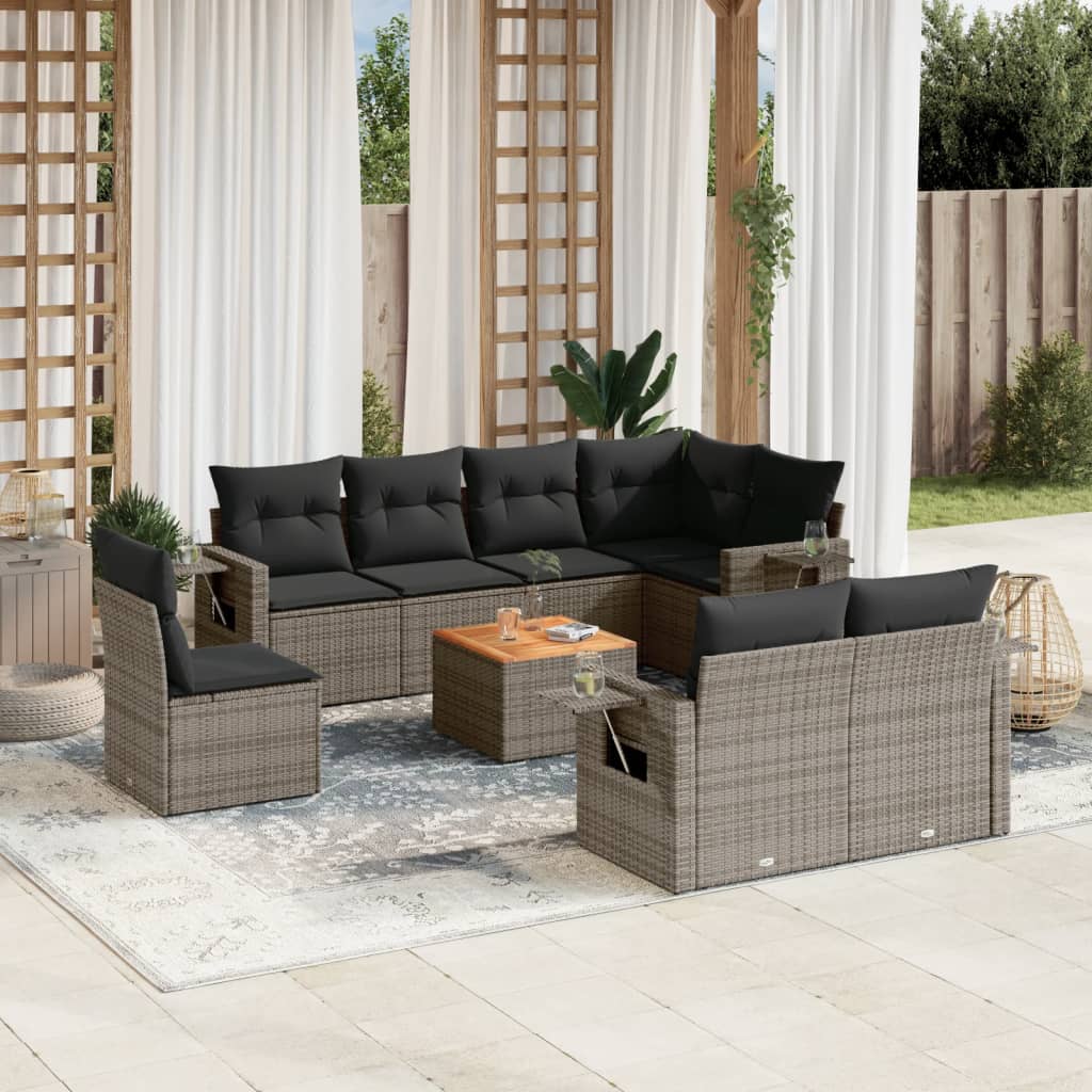 9-delige Loungeset met kussens poly rattan grijs is nu te koop bij PeponiXL, paradijselijk wonen!