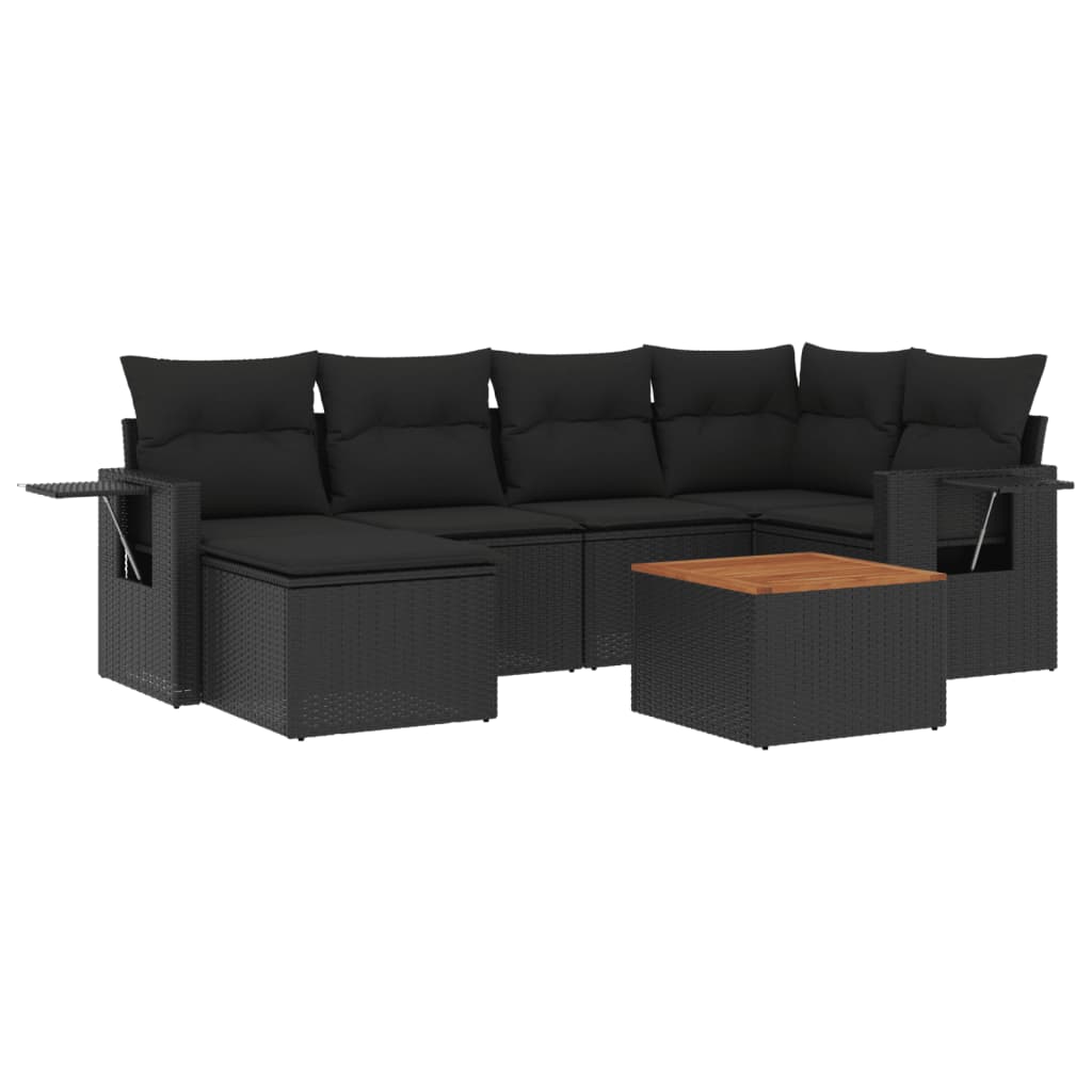 7-delige Loungeset met kussens poly rattan zwart is nu te koop bij PeponiXL, paradijselijk wonen!