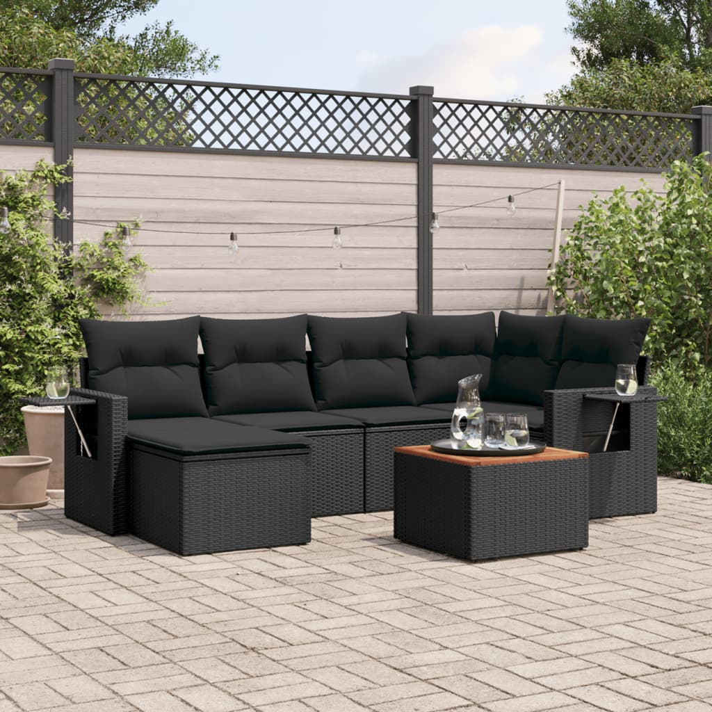 7-delige Loungeset met kussens poly rattan zwart is nu te koop bij PeponiXL, paradijselijk wonen!