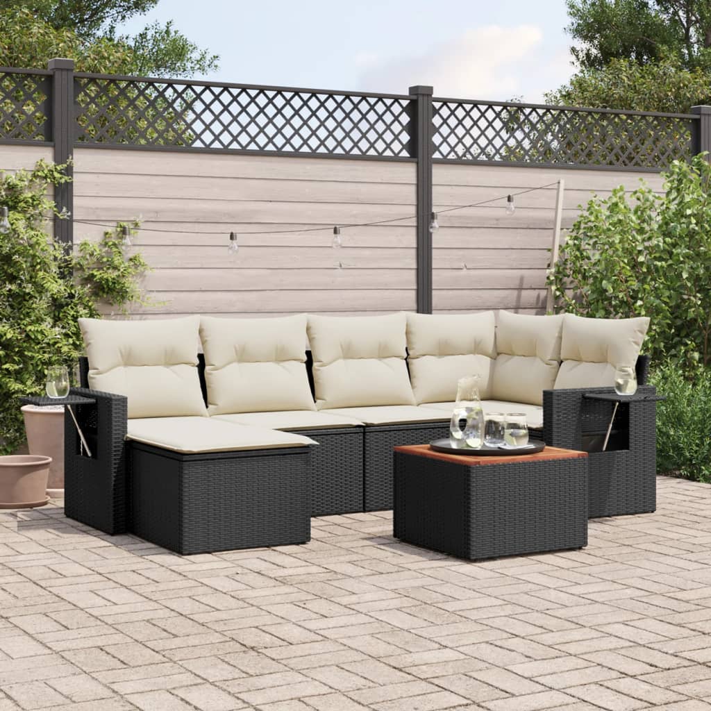 7-delige Loungeset met kussens poly rattan zwart is nu te koop bij PeponiXL, paradijselijk wonen!