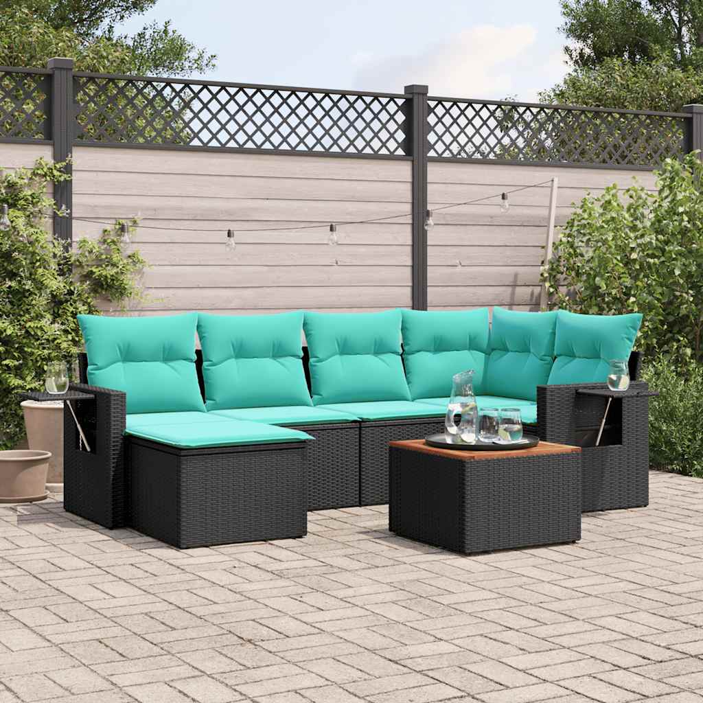7-delige tuinbankset met kussens van zwart polyrotan is nu te koop bij PeponiXL, paradijselijk wonen!