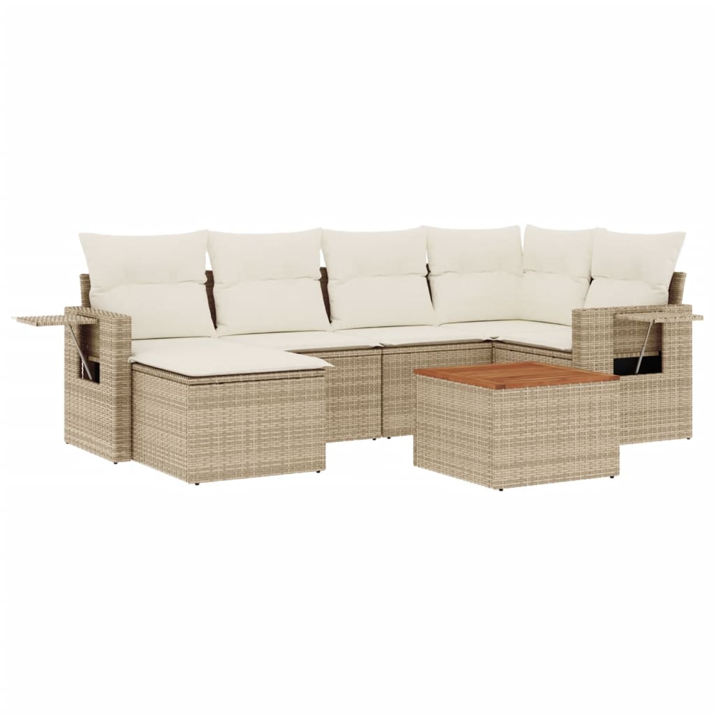 7-delige Loungeset met kussens poly rattan beige is nu te koop bij PeponiXL, paradijselijk wonen!