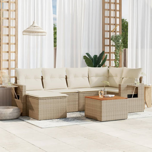 7-delige Loungeset met kussens poly rattan beige is nu te koop bij PeponiXL, paradijselijk wonen!