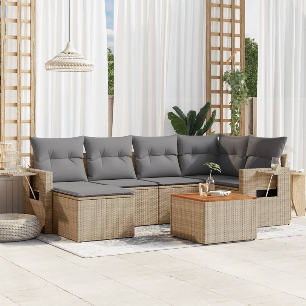 7-delige Loungeset met kussens poly rattan beige is nu te koop bij PeponiXL, paradijselijk wonen!