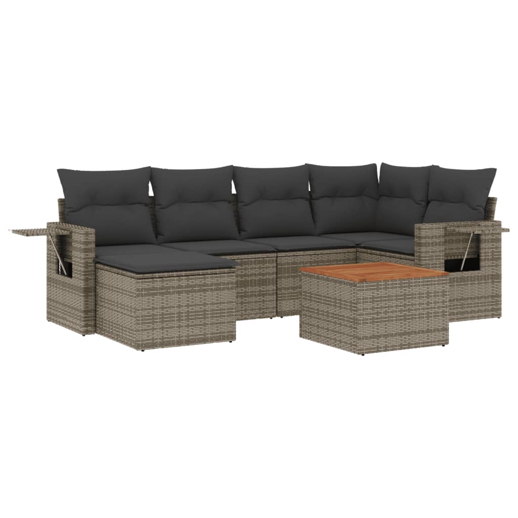 7-delige Loungeset met kussens poly rattan grijs is nu te koop bij PeponiXL, paradijselijk wonen!