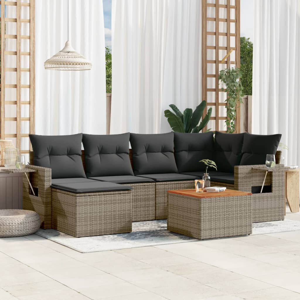 7-delige Loungeset met kussens poly rattan grijs is nu te koop bij PeponiXL, paradijselijk wonen!