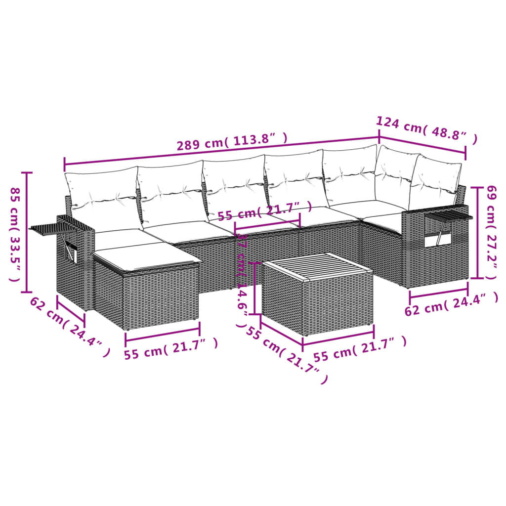 8-delige Loungeset met kussens poly rattan zwart is nu te koop bij PeponiXL, paradijselijk wonen!