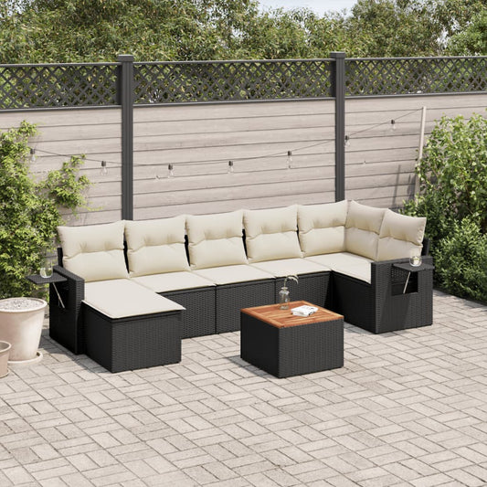 8-delige Loungeset met kussens poly rattan zwart is nu te koop bij PeponiXL, paradijselijk wonen!