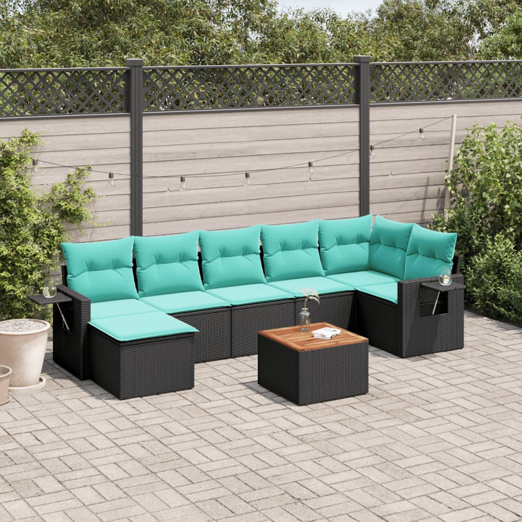 8-delige tuinbankset met kussens, zwart polyrotan is nu te koop bij PeponiXL, paradijselijk wonen!