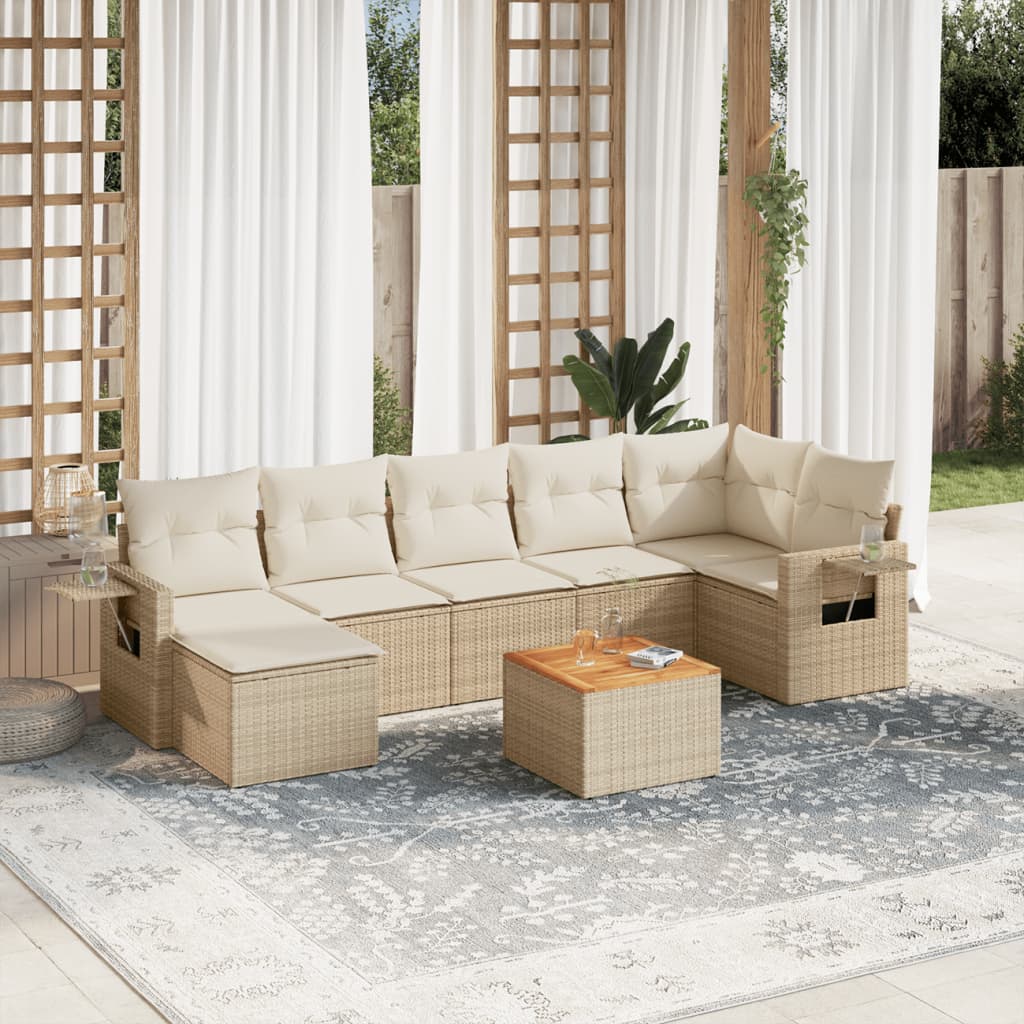 8-delige Loungeset met kussens poly rattan beige is nu te koop bij PeponiXL, paradijselijk wonen!