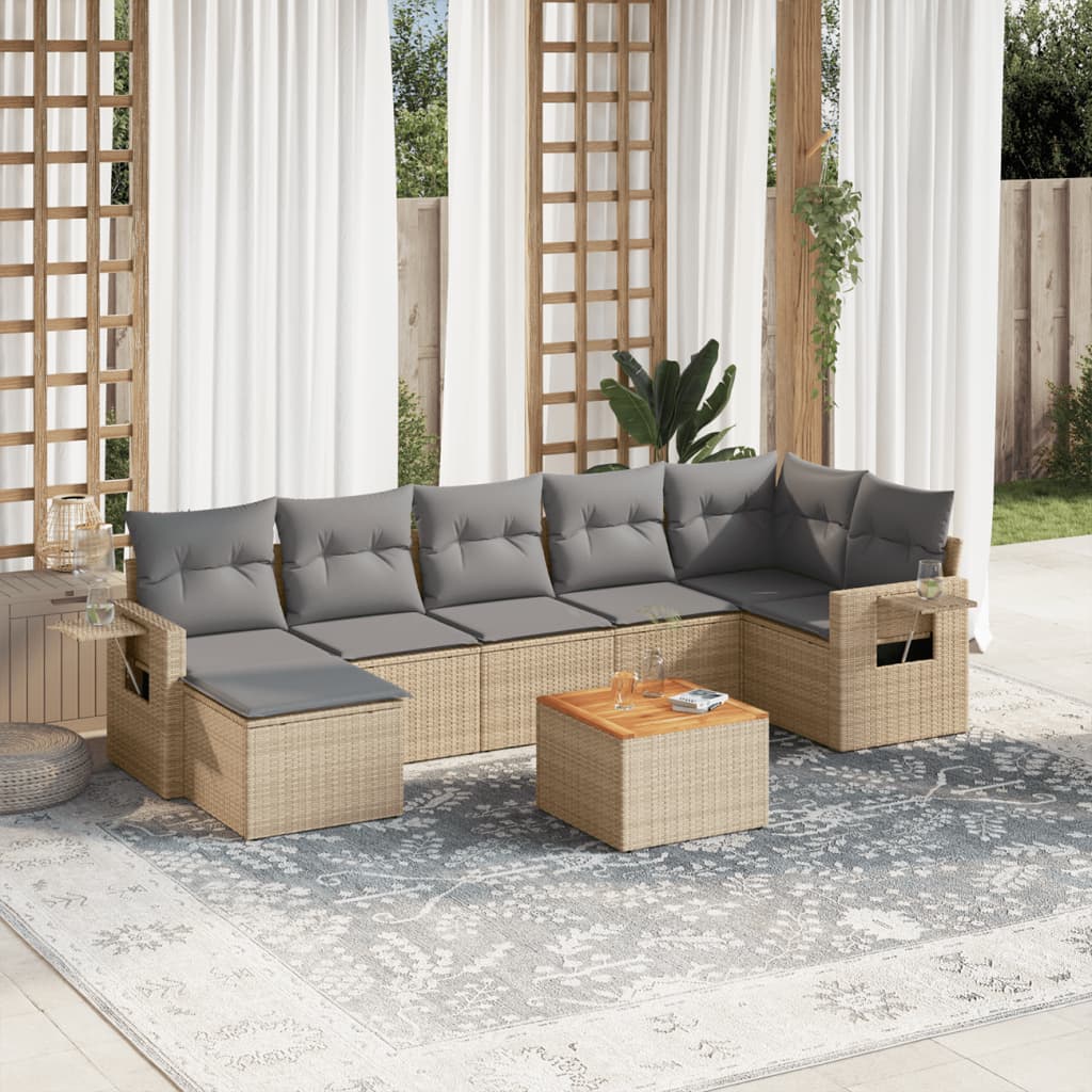 8-delige Loungeset met kussens poly rattan beige is nu te koop bij PeponiXL, paradijselijk wonen!