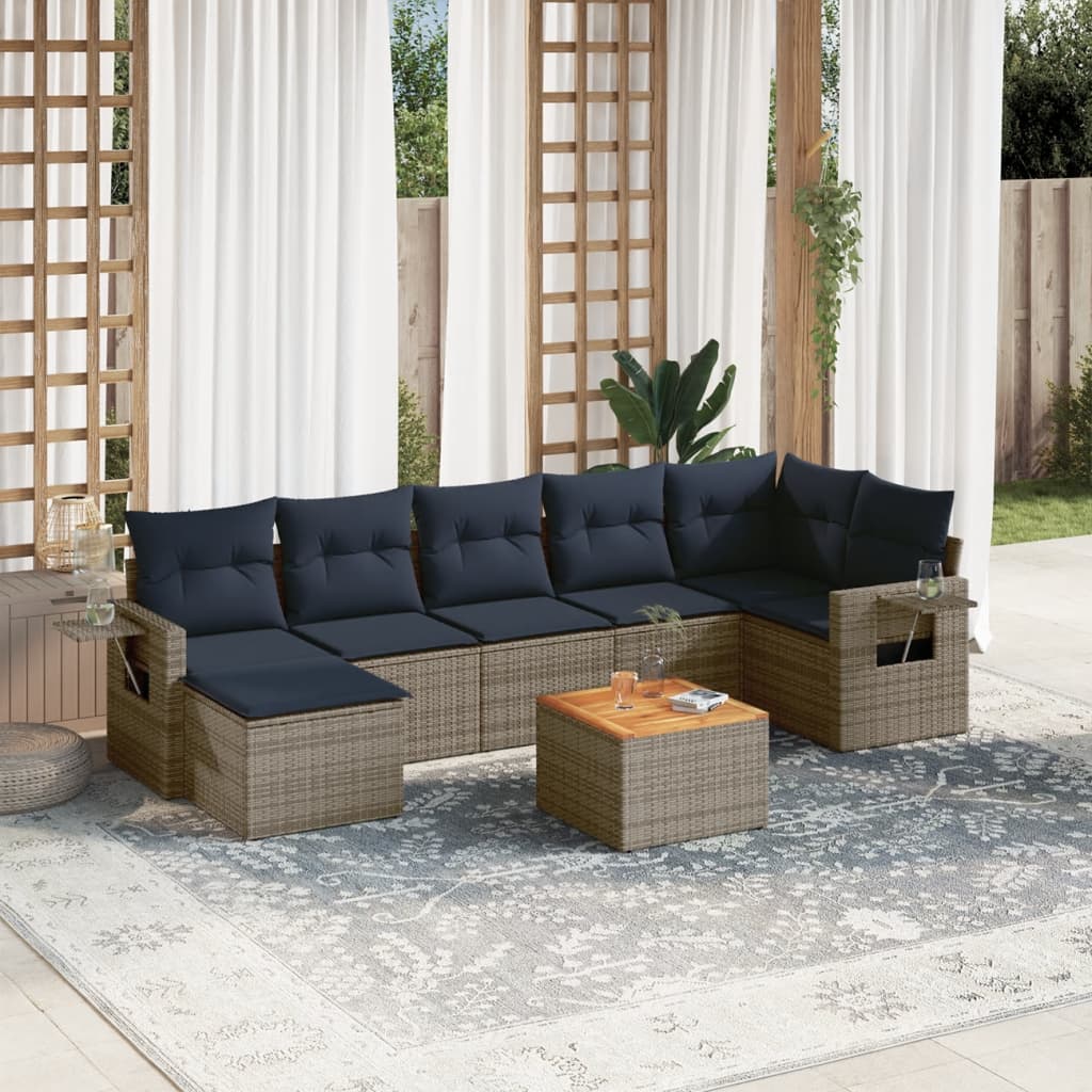8-delige tuinbankset met kussens, grijs polyrotan is nu te koop bij PeponiXL, paradijselijk wonen!