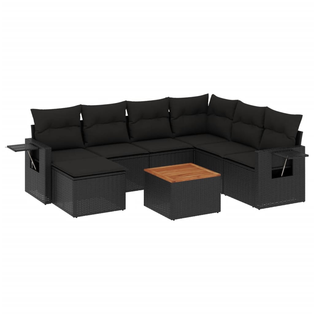 8-delige Loungeset met kussens poly rattan zwart is nu te koop bij PeponiXL, paradijselijk wonen!