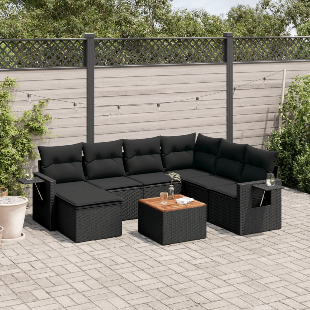 8-delige Loungeset met kussens poly rattan zwart is nu te koop bij PeponiXL, paradijselijk wonen!