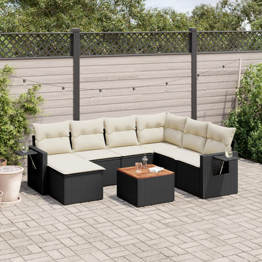 8-delige Loungeset met kussens poly rattan zwart is nu te koop bij PeponiXL, paradijselijk wonen!