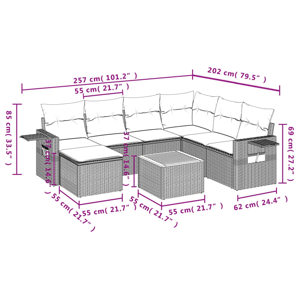 8-delige tuinbankset met kussens, zwart polyrotan is nu te koop bij PeponiXL, paradijselijk wonen!