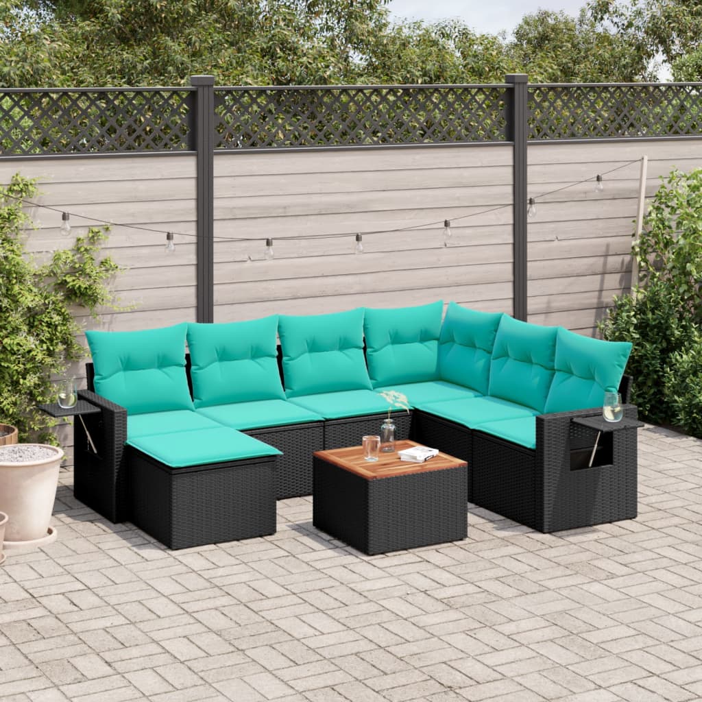 8-delige tuinbankset met kussens, zwart polyrotan is nu te koop bij PeponiXL, paradijselijk wonen!