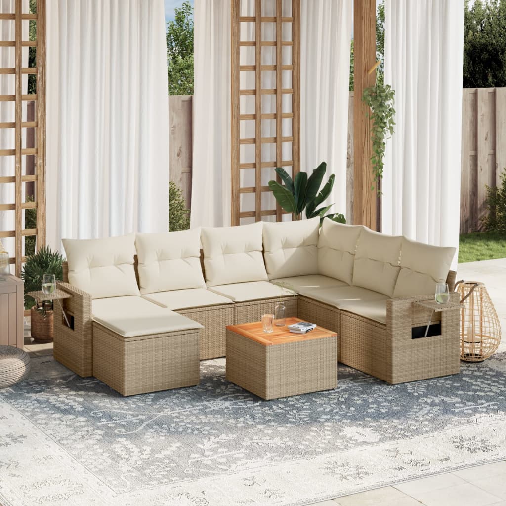 8-delige Loungeset met kussens poly rattan beige is nu te koop bij PeponiXL, paradijselijk wonen!