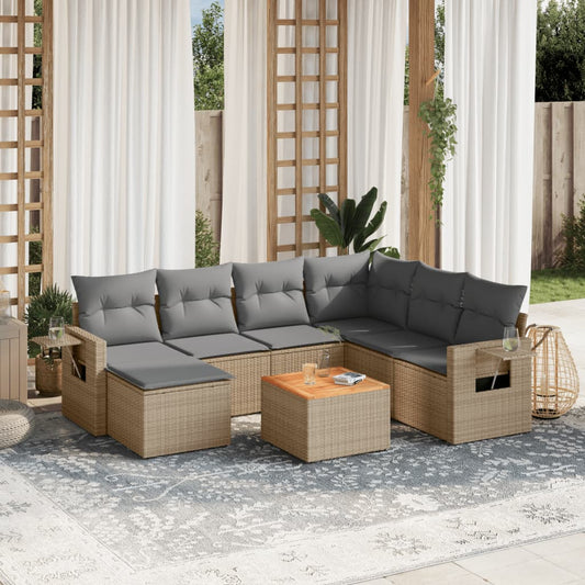 8-delige Loungeset met kussens poly rattan beige is nu te koop bij PeponiXL, paradijselijk wonen!